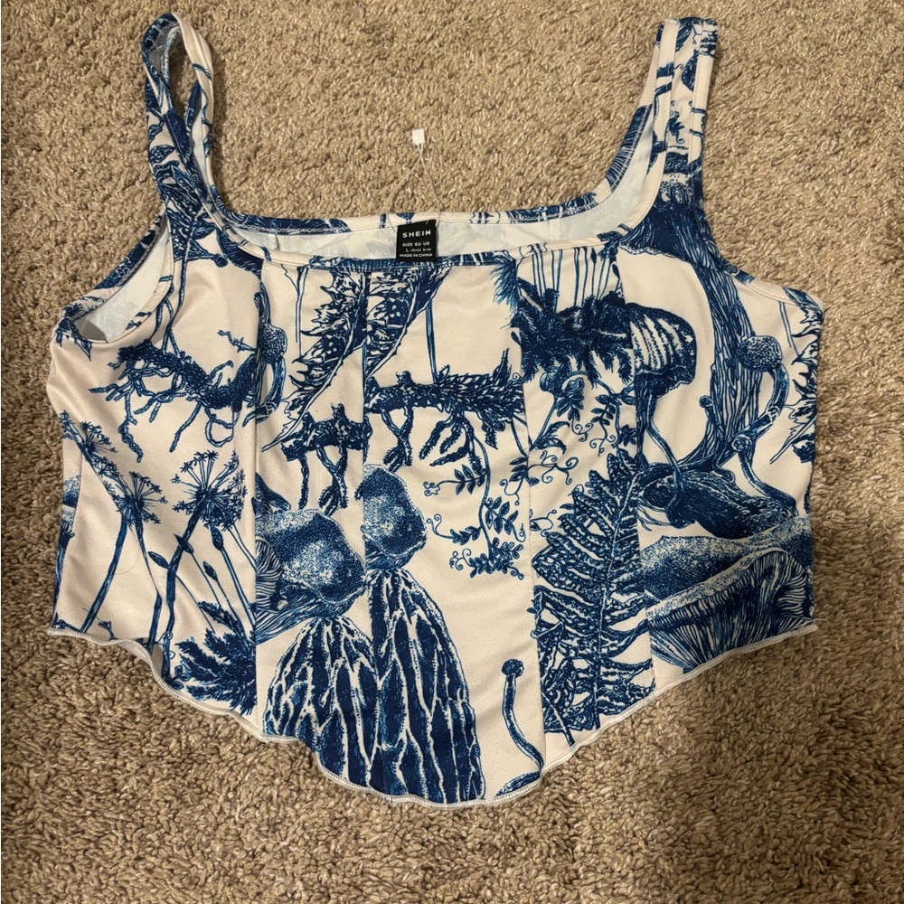 Blue and White Women's Top
